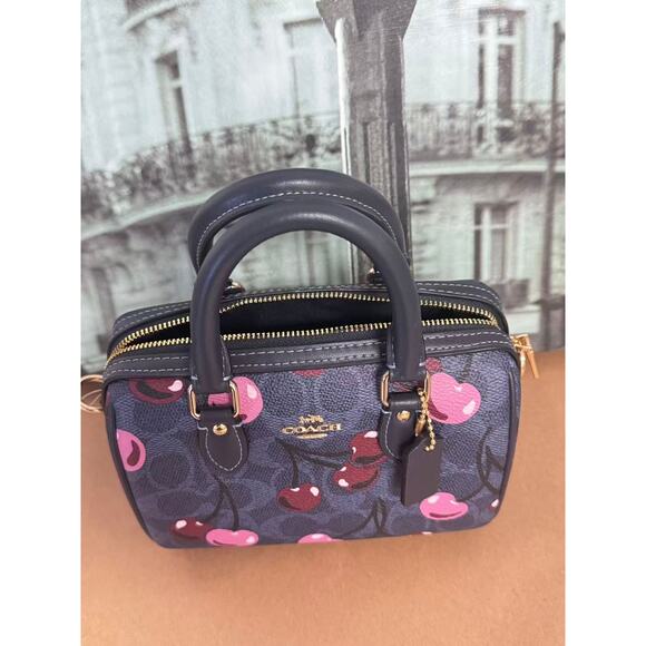 Coach CY741 Mini Rowan Crossbody Bag In Signature Canvas Cherry Print IN DENIM - Picture 5 of 6